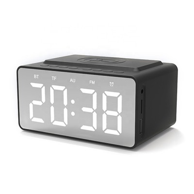 Desktop Mirror double Alarm clock Wireless Charging Radio 5W bluetooth speaker